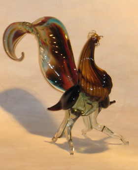 Murano glass brown rooster sculpture repaired by Michael Bokrosh