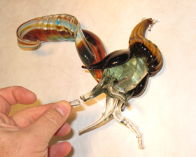 Murano glass brown rooster sculpture broken